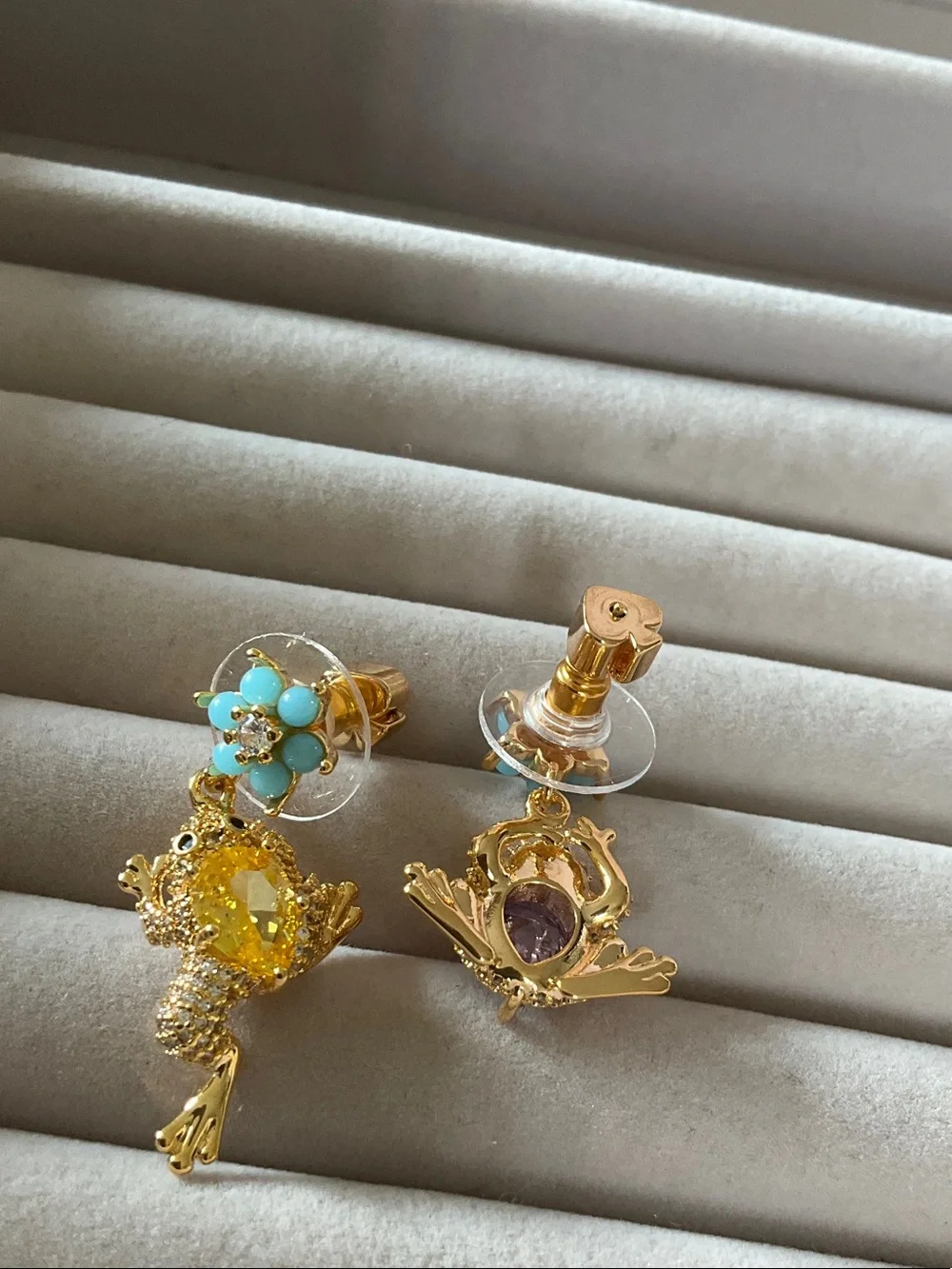 kate spade Gold Frog Earrings with Turquoise, Yellow & Purple Stones